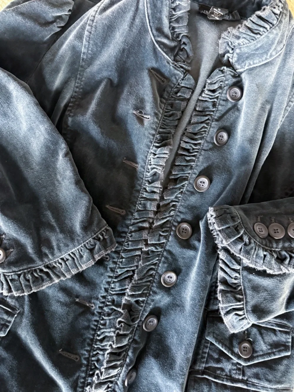 Women's Velvet Blue  Ruffle Jacket - Picture 2 of 3